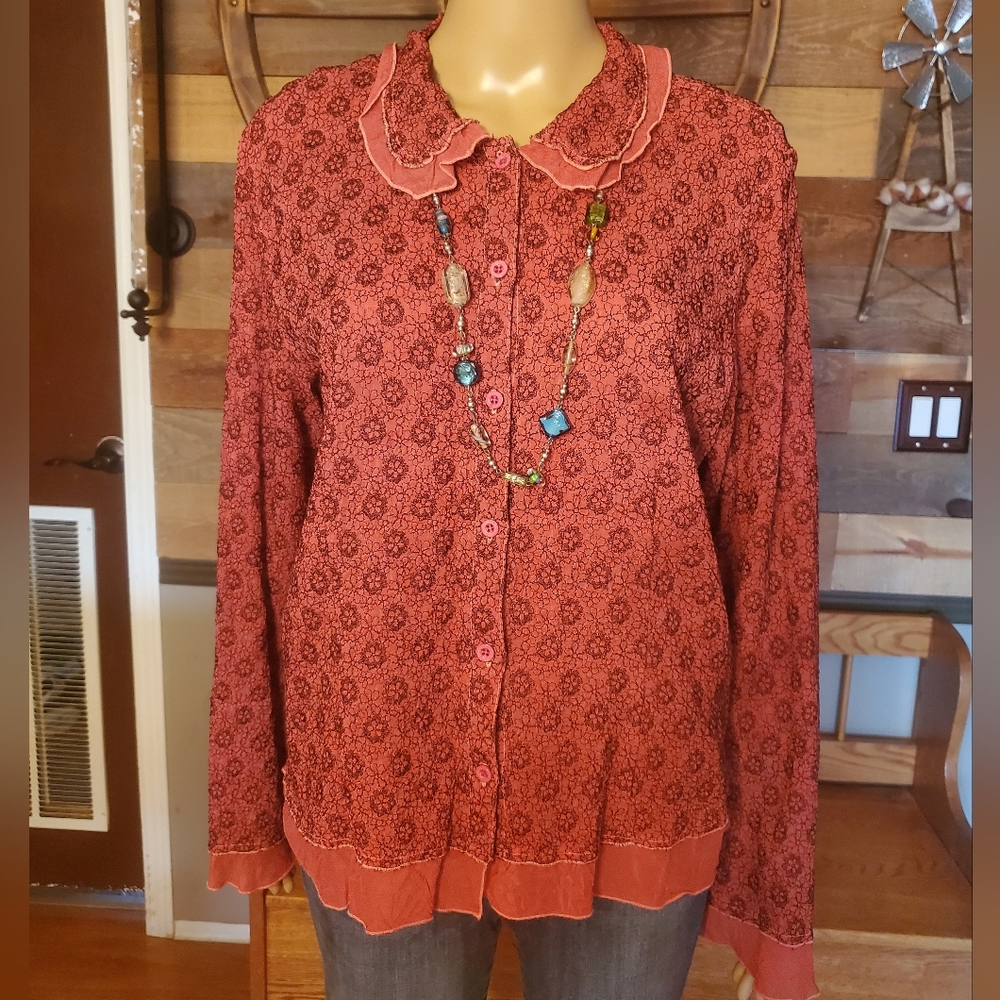 J Jill Pink Floral Button Down Blouse - Picture 2 of 10